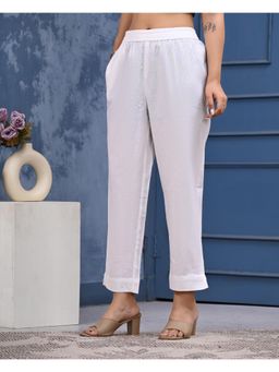 Gahan - Women Relaxed Straight Leg Cotton Pants - White