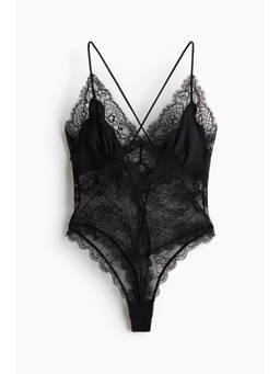 H&M - Women Black Microfibre And Lace Body