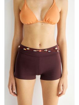 H&M - Women Brown Foldover-Waist Cotton Hotpants