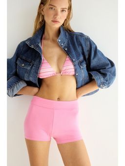 H&M - Women Pink Foldover-Waist Cotton Hotpants
