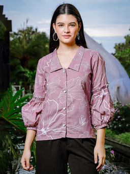 Yufta - Mauve Floral Printed Shirt