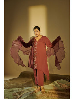 Mamicha - Noor Gul Mauve Color Asymmetrical Co-Ord (Set of 3)