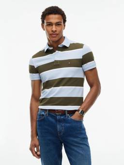 Tommy Hilfiger - Striped Slim Fit Cotton Polo T-Shirt Multi-Color