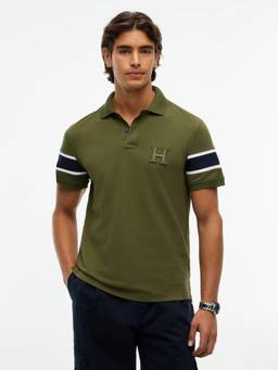Tommy Hilfiger - Striped Regular Fit Cotton Polo T-Shirt Olive