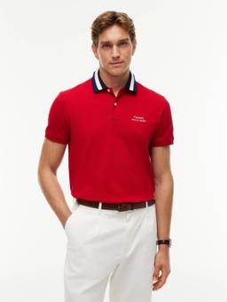Tommy Hilfiger - Solid Regular Fit Cotton Polo T-Shirt Red