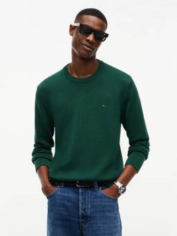 Tommy Hilfiger - Solid Slim Fit Cotton Sweater Green