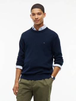 Tommy Hilfiger - Solid Slim Fit Cotton Sweater Blue