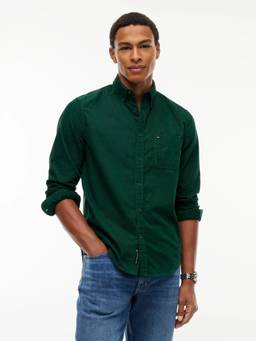 Tommy Hilfiger - Solid Regular Fit Cotton Shirt Green