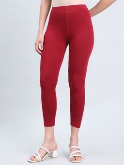 Go Colors - Women Solid Bright Red Cropped Leggings