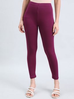 Go Colors - Women Solid Plum Cropped Leggings
