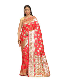 Banarasi Silk Works - Women Pink Katan Banarasi Paithani Saree with Unstitched Blouse