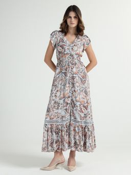 ELLE - Women Blue Floral V-Neck Dress