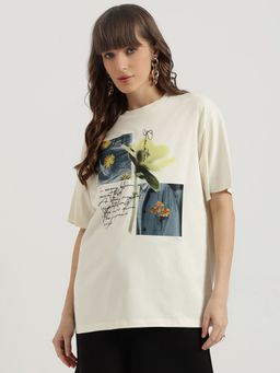 United Colors of Benetton - Off White Round Neck Graphic T-Shirt
