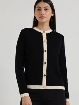FableStreet - LivSoft Crew Neck Cardigan - Black