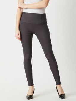 Miss Chase - Women Dark Grey Solid High Waist Regular Length Patch Pocket Jeggings