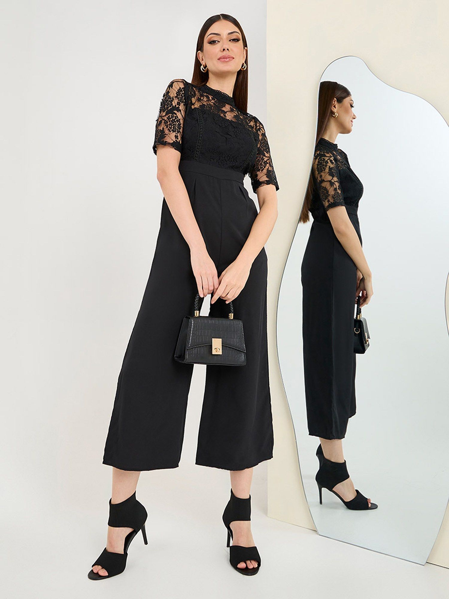 miss chase Women Black Crepe Regular Fit Mandarin Neck Jumpsuit-picture-13
