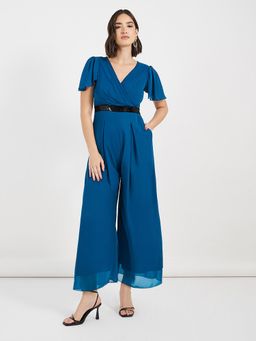 Miss Chase - Women Royal Blue Solid Relaxed Fit Short Sleeve Jumpsuit