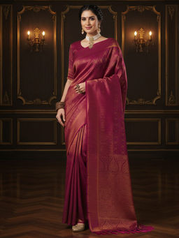 Akhilam - Women Georgette Pink Woven Design Woven Saree with Unstitched Blouse