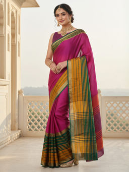 Akhilam - Women Aura Silk Pink Woven Design Designer Saree with Unstitched Blouse