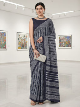 Akhilam - Women Bhagalpuri Silk Grey Printed Designer Saree with Unstitched Blouse