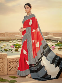 Akhilam - Women Bhagalpuri Silk Red Printed Designer Saree with Unstitched Blouse