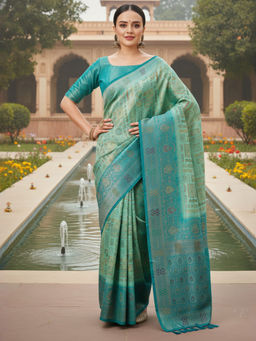 Akhilam - Women Kanjeevaram Silk Blue Woven Design Saree with Unstitched Blouse