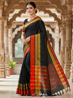Akhilam - Women Aura Silk Black Woven Design Designer Saree with Unstitched Blouse