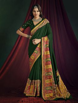 MEENA BAZAAR - Women Green Art Silk Paisley Printed Saree Without Blouse