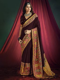 MEENA BAZAAR - Women Maroon Art Silk Paisley Printed Saree Without Blouse