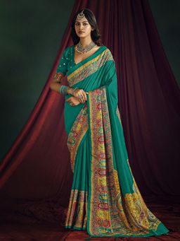 MEENA BAZAAR - Women Green Art Silk Paisley Printed Saree Without Blouse