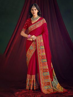 MEENA BAZAAR - Women Red Art Silk Paisley Printed Saree Without Blouse