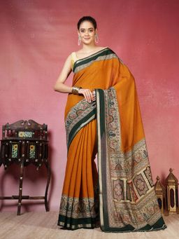 MEENA BAZAAR - Women Rust Art Silk Paisley Printed Saree Without Blouse