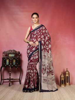 MEENA BAZAAR - Women Magenta Art Silk Floral Printed Saree Without Blouse