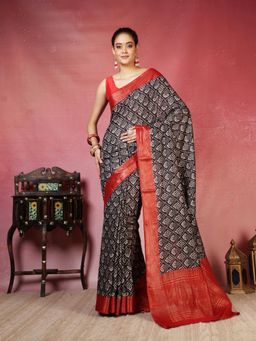 MEENA BAZAAR - Women Black Art Silk Zari Woven Saree Without Blouse