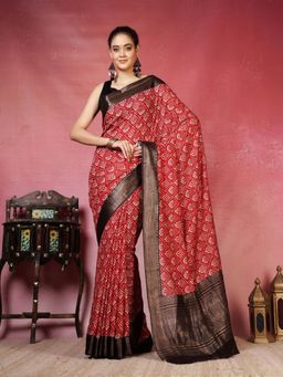 MEENA BAZAAR - Women Maroon Art Silk Zari Woven Saree Without Blouse