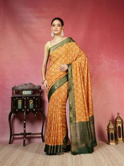MEENA BAZAAR - Women Mustard Art Silk Zari Woven Saree Without Blouse