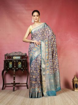 MEENA BAZAAR - Women Blue Art Silk Zari Woven Saree Without Blouse