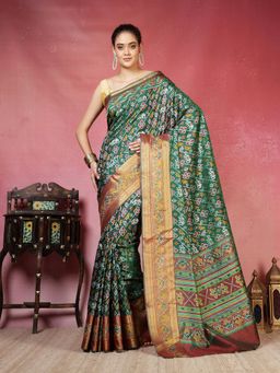 MEENA BAZAAR - Women Green Art Silk Zari Woven Saree Without Blouse