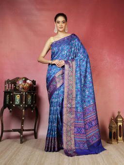 MEENA BAZAAR - Women Blue Art Silk Zari Woven Saree Without Blouse