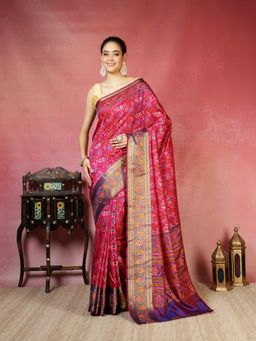 MEENA BAZAAR - Women Pink Art Silk Zari Woven Saree Without Blouse