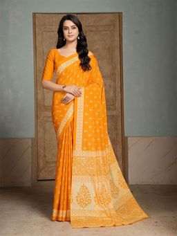 Garden VARELI - Orange Indian Printed Crepe Saree Without Blouse