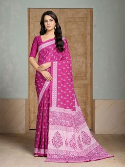 Garden VARELI - Magenta Floral Printed Crepe Saree Without Blouse