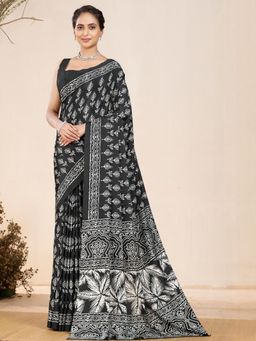 Garden VARELI - Black Geometric Printed Crepe Saree Without Blouse