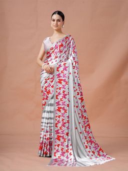 Garden VARELI - Grey Floral Printed Crepe Saree Without Blouse