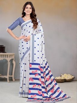 Garden VARELI - Blue Stripes Printed Crepe Satin Saree Without Blouse