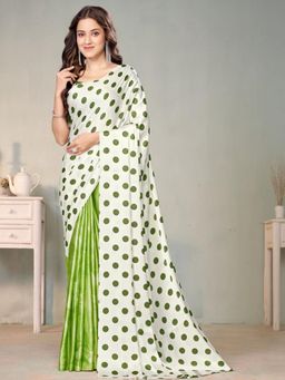 Garden VARELI - Green Polka-Dot Printed Crepe Satin Saree Without Blouse
