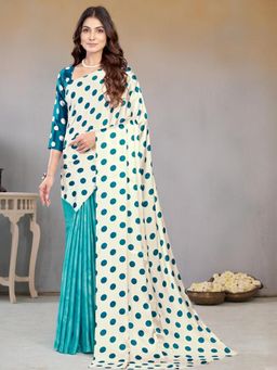 Garden VARELI - Turquoise Polka-Dot Printed Crepe Satin Saree Without Blouse