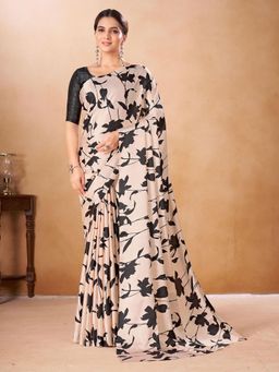 Garden VARELI - Peach Floral Printed Crepe Saree Without Blouse