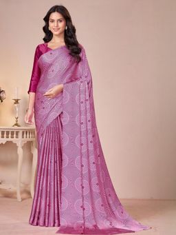 Garden VARELI - Pink Solid Crepe Satin Saree Without Blouse