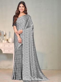 Garden VARELI - Grey Printed Crepe Satin Saree Without Blouse